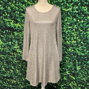 Bar III Ribbed Metallic Silver Long Sleeve DressSz M
